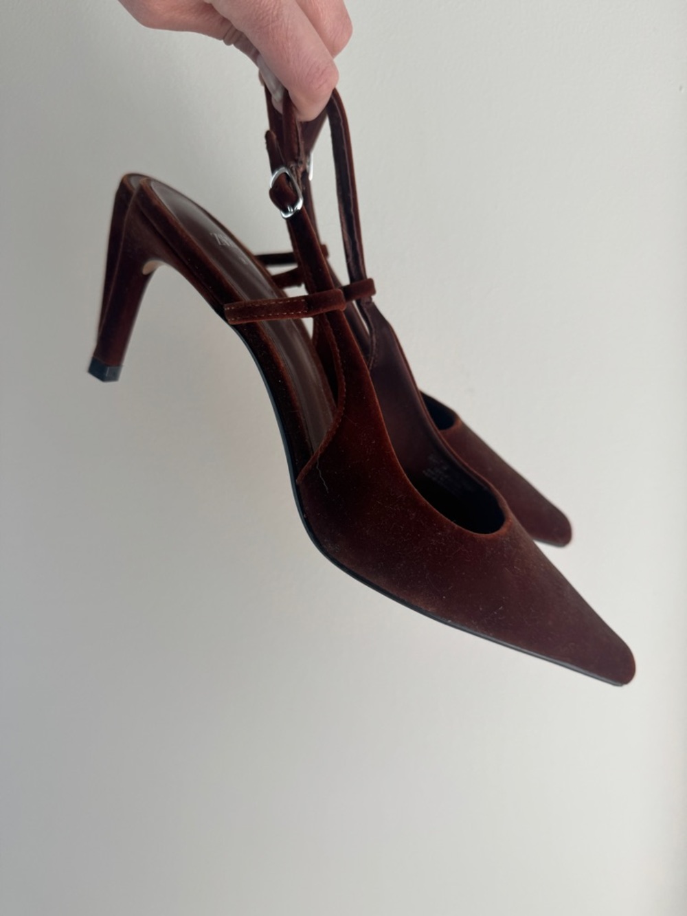 Zara Dark Brown Pointed Slingback Mules - Picture 3 of 7